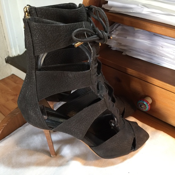 LOUIS VUITTON LEATHER GLADIATOR HEELED BOOTS 38 ITALY FOREST GREEN HEELS - Picture 1 of 10